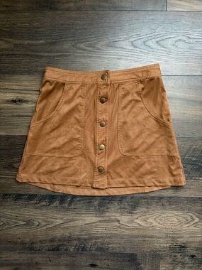 Brandy Melville Button-Front Mini Skirt in Rust Brown